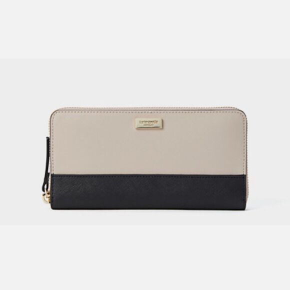 Kate Spade Taupe Black Colorblock Laurel Way Large Wallet Minimalist Preppy Chic - Picture 1 of 10